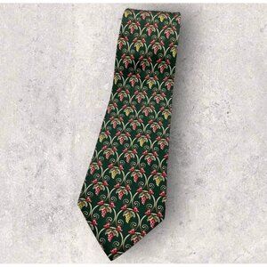 ROCHAS Silk Tie FRANCE Green Red Gold Baroque Grapes W:3.6" EUC